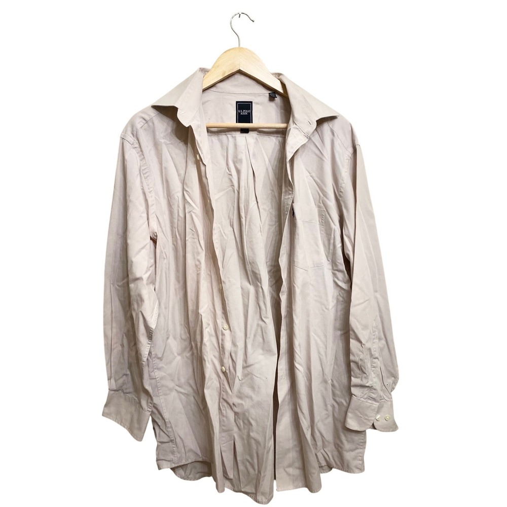 US Polo Assn Mens Beige Long Sleeve Button Down Shirt Size L 16-16.5 32/33